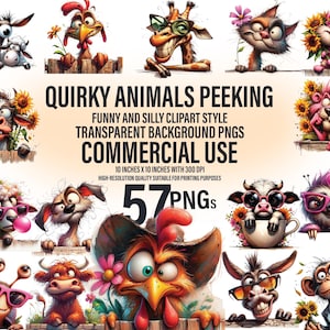 57 Animais Engraçados Espiando Cliparts | Ilustrações de Animais Peculiares e Caprichosas | PNGs de Animais Engraçados | Download Digital | Uso Comercial