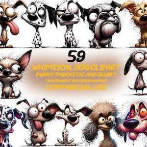 59 Skurril Aquarell Hund Clipart - lustig, sarkastisch und schrullig, bedruckbar transparent, digitaler Download, kommerzielle Nutzung