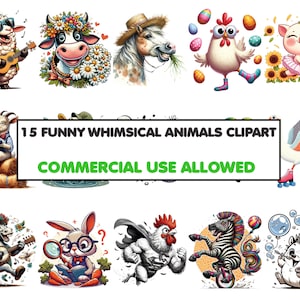 15 lustige, skurrile Tiere, Clipart Bundle, - digitale Illustrationen für Handwerk, bedruckbar transparent, digitaler Download, kommerzielle Nutzung