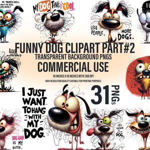 31 Whimsical Funny Dog Clipart Bundle | Sarcastic Animal Quotes, Dog with Funny Quote | Transparent PNG | Digital Download | Commercial Use