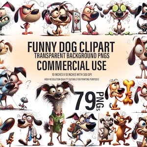 79 Whimsical Funny Dog Clipart Bundle | Quirky, Add Your Own Sarcastic Quote | Transparent PNG | Digital Download | Commercial Use