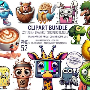 Bundel 52 Italiaanse Brainrot-stickers: absurdistische dierenmashups | Grappige hybride wezens voor planners, laptops en tijdschriften, gekke sticker