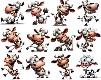 Funny Cow Clipart Bundle: Silly Cartoon PNGs (Digital Download)
