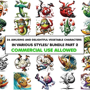 25 Amusing and Delightful Vegetable Characters Cliparts: Whimsical Vegetable PNG Bundle 2, Transparent PNG, Digital ownload, Commercial use