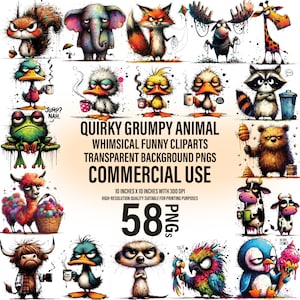 58 eccentrico scontroso animale clipart, clipart animali infastiditi, animali divertenti Png, trasparente, download digitale istantaneo, uso commerciale