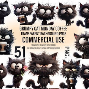 51 Funny Cats Clipart Bundle | Grumpy Cats | Add Your Own Quotes | Quirky and Whimsical Cat| Instant Digital Download | Commercial Use