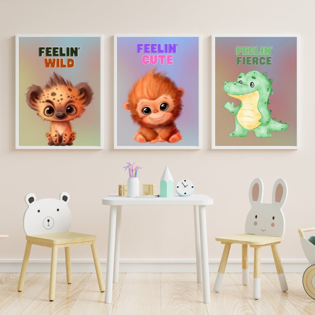 Cute Animal Nursery Wall Art, Set of 3 Feel Good Digital Prints for ...