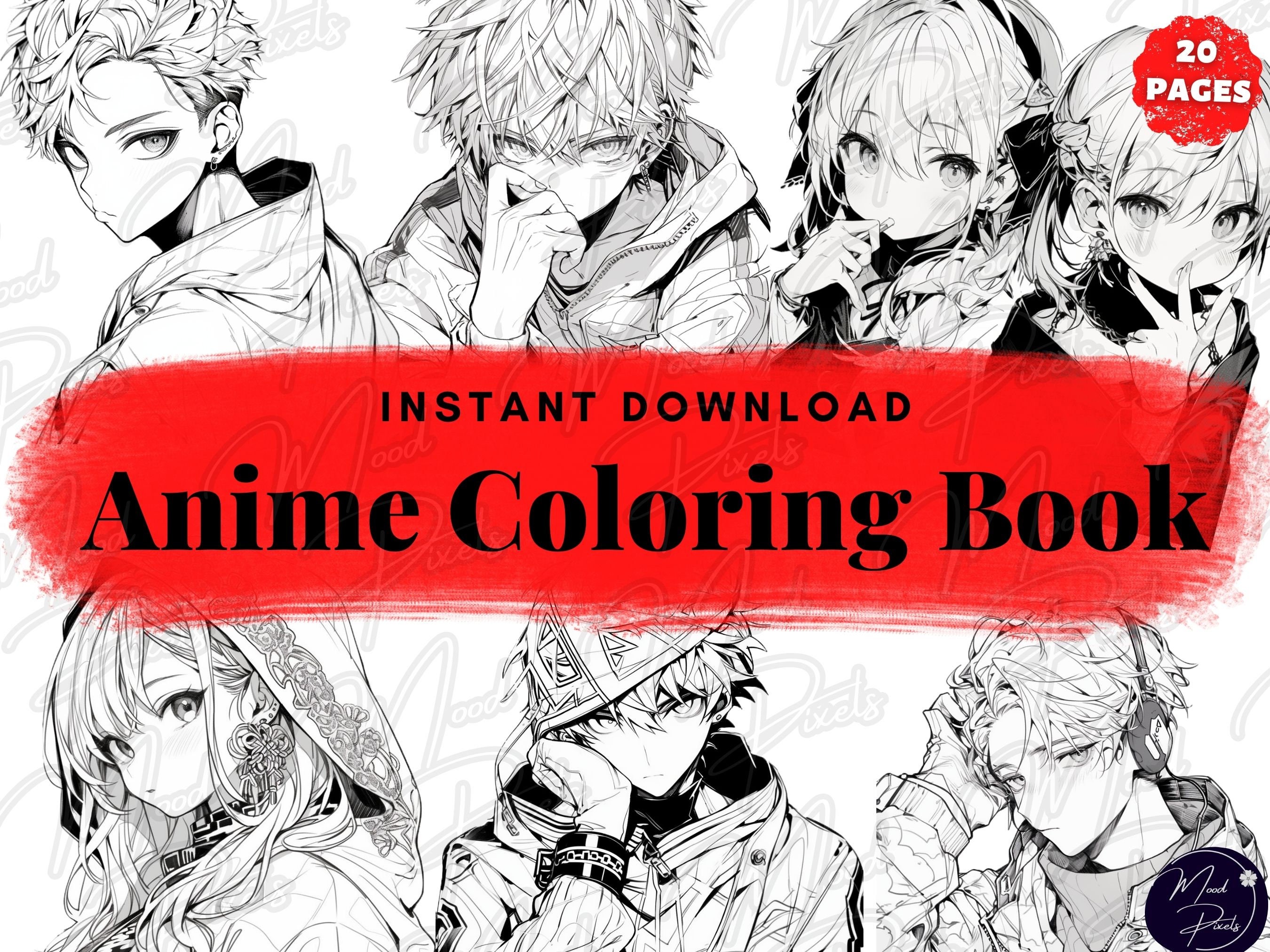 Anime Manga Coloring Book by Moodpixels Anime Coloring Pages for Kids and  Adults Stress Relief and Relaxation Perfect for Anime Lovers 