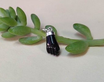 Black Azabache Hand Necklace Charm - Ships Next Day - Figa Fig Fist - Evil Eye Protection Fist - Pendant Bracelet Charm - Good Fortune