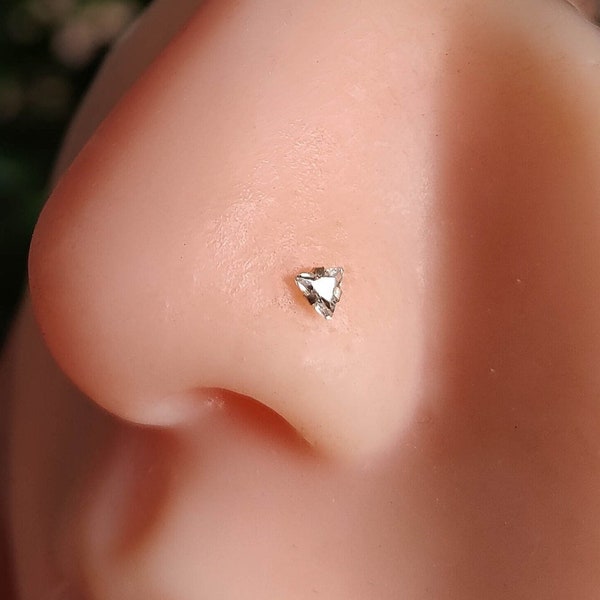 Sterling Silver Triangle Nose Studs + FREE Nose Piercing - Zircon Nose Stud - Nose Piercing Jewelry - Stud Nose Piercing - Nostril Piercing