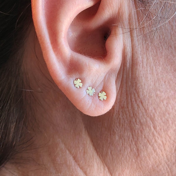 Four Leaf Clover Stud Earrings + FREE Random Pair of Earrings - Girl Cute Earrings - Womens Dainty Earrings - Small Statement Earrings