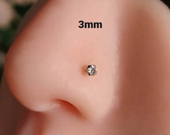 2 mm & 3 mm - Sterling Silber Nasenstecker + GRATIS Nasenpiercing - Zirkon Nasenschmuck - Nasenpiercings - Nostril Piercing - Zirkon Nasenstecker