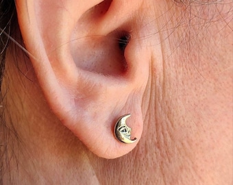 Boucles d'oreilles lune souriante + Paire de boucles d'oreilles aléatoires GRATUITES - Boucles d'oreilles en argent sterling - Boucles d'oreilles tendance - Clous d'oreilles pour femme