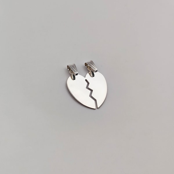 Charme demi-cœur - Peut être séparé en deux charmes différents - Collier mince en argent sterling - Chaîne en argent - Cadeau pour fille