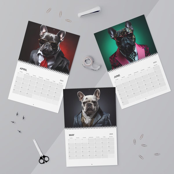 Haute Couture Frenchies, A Year of Canine Elegance Calendar (2024), French Bulldog fashion calendar, Frenchie