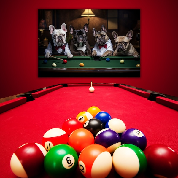 French Bulldogs Playing Pool Wall Art Gift, Frenchie Print, France Bulldog Mancave Gift, Housewarming Gift, Xmas Gift