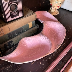 Vintage pink and silver/gold Calif Orig handmade pottery dish
