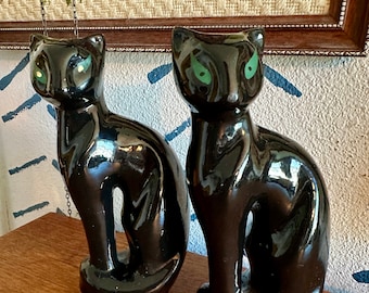 Vintage mid century modern black cat figurine set