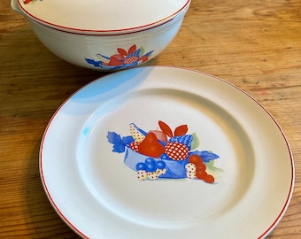 Vintage 1940's universal pottery calico covered dish/ bowl and plate set