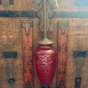 vintage red table lamp with 2 bulb spots