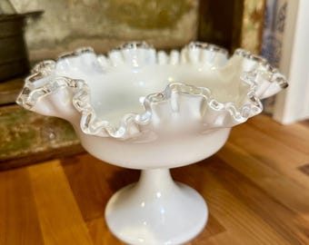 vintage Fenton Silver Crest milk glass compote pedestal dish