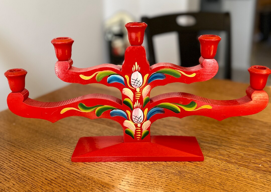Vintage Swedish Wood Candelabra Folk Art Candle Holder Etsy