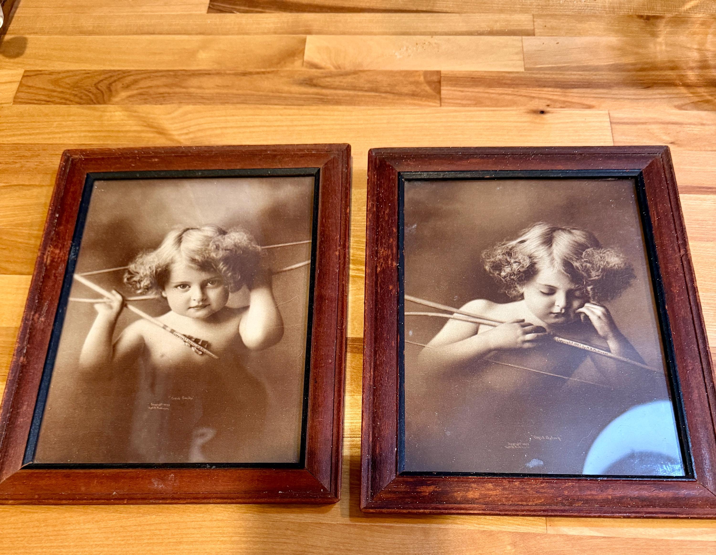 Framed 1897 Cupid Awake & Cupid Asleep by M B