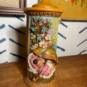 Vintage German hand painted carved candle