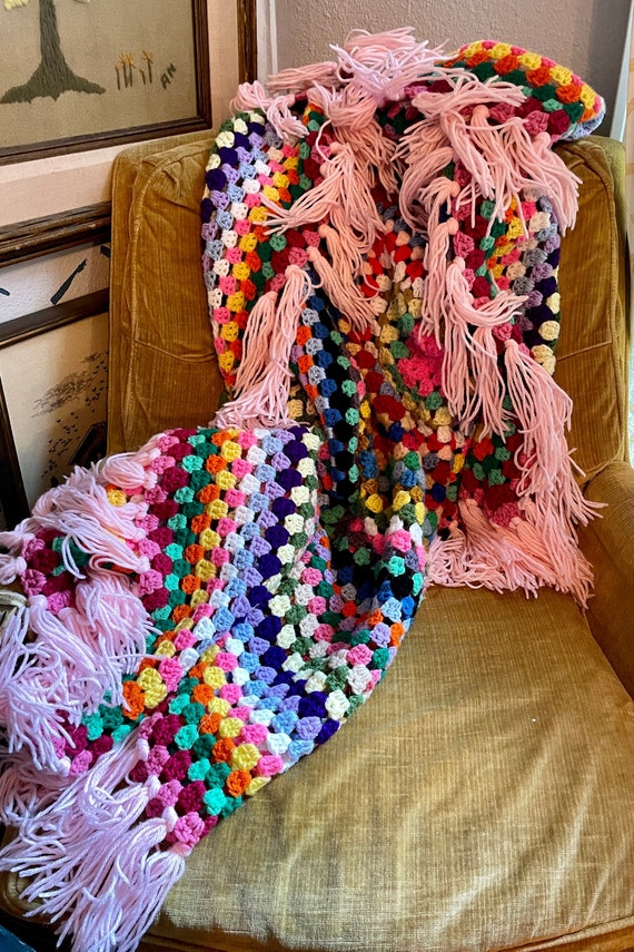 Vintage Colorful Crochet Blanket - Etsy