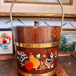 vintage hand painted wooden ice bucket