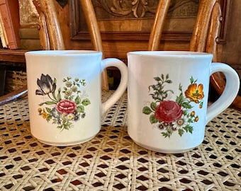 Set of 2, Vintage botanical, floral, mugs