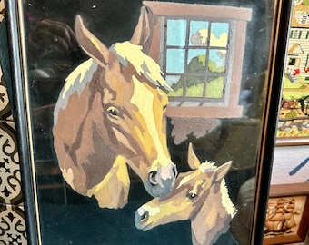 Framed velvet horse picture