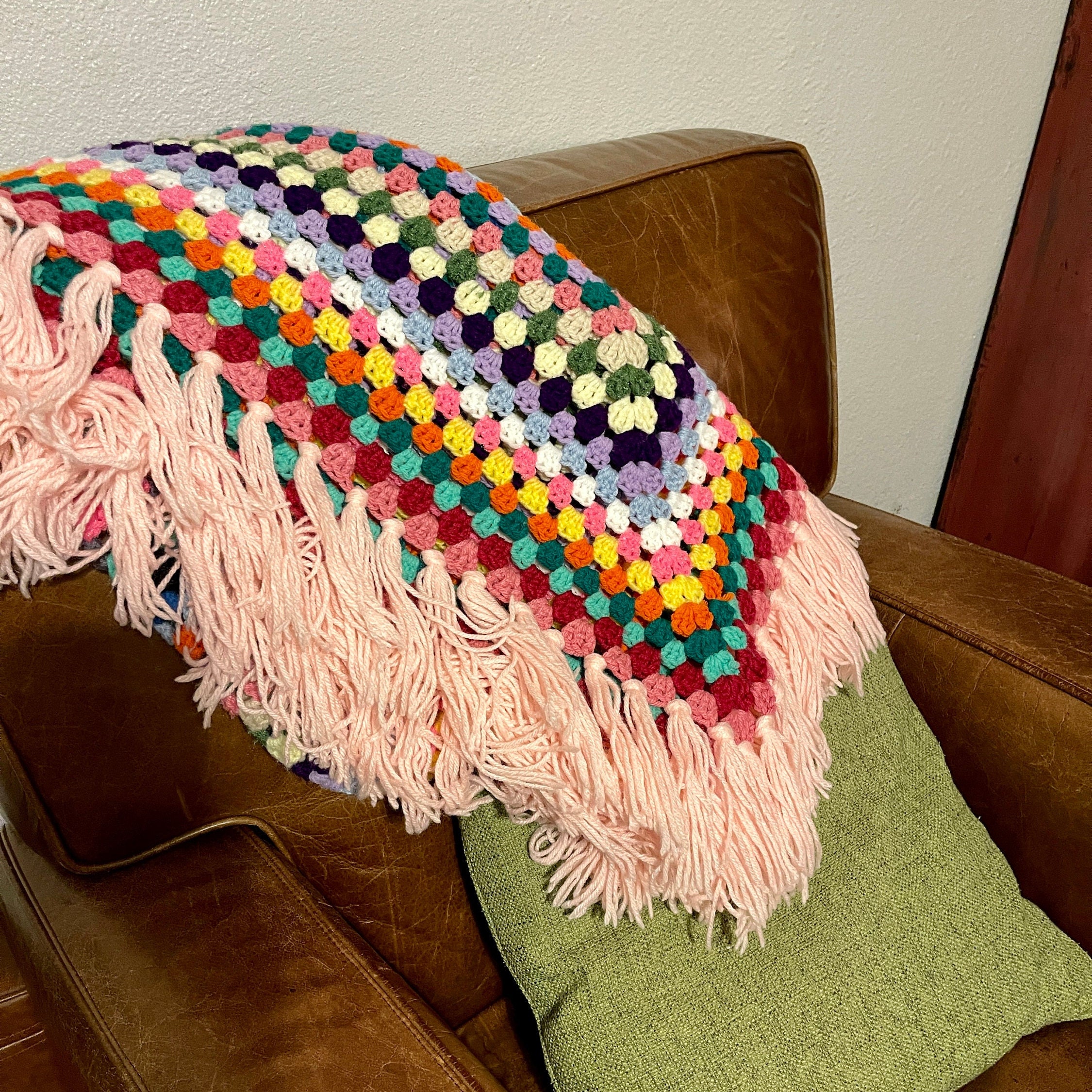 Vintage Colorful Crochet Blanket - Etsy