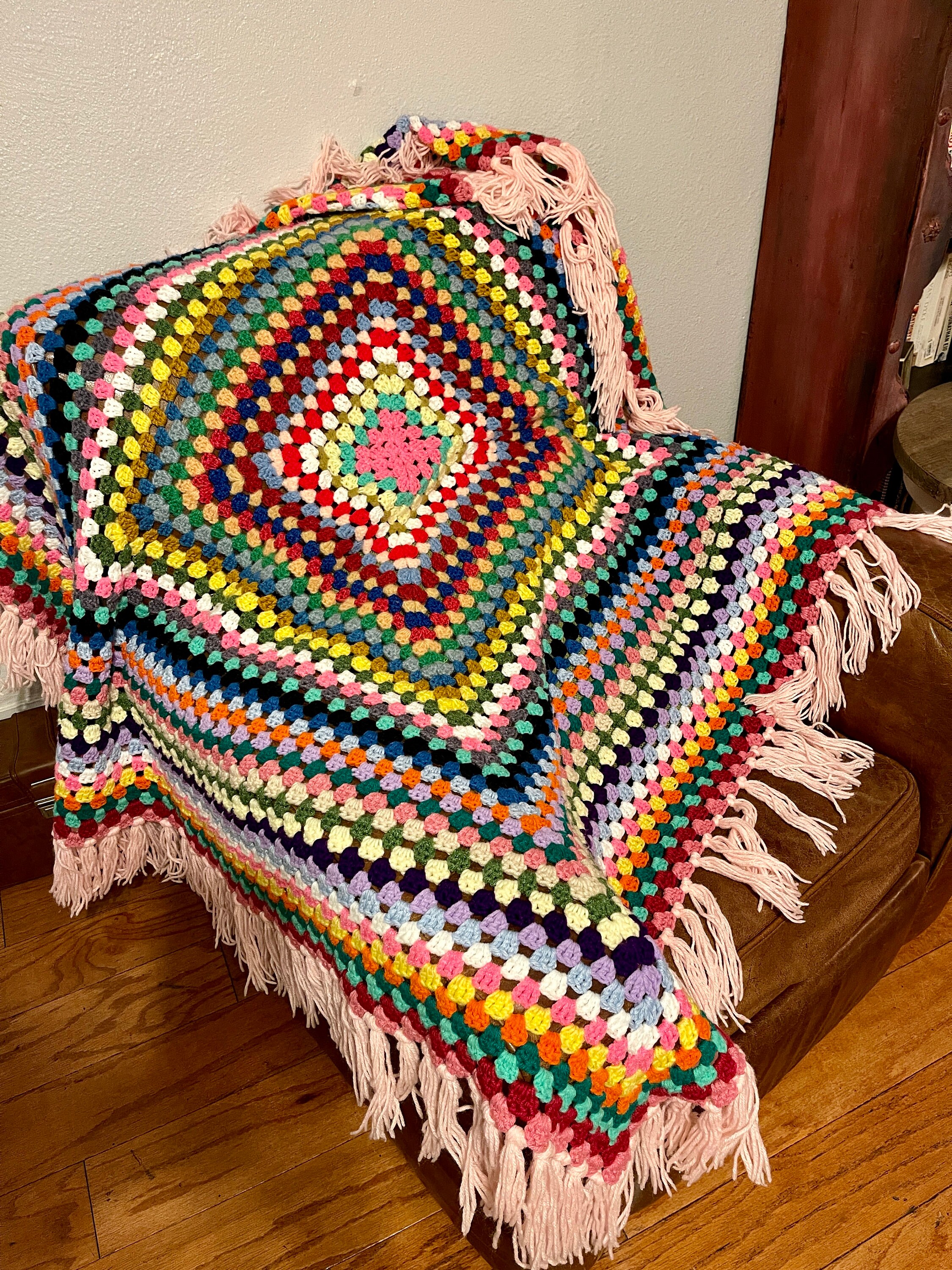 USED HAND MADE カラフル ブランケット Vintage Colorful Crochet Blanket - Etsy