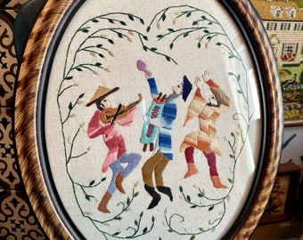 Vintage crewel of dancing people