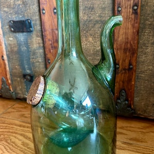 Green glass wine decanter, Italian