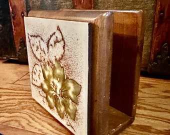adorable tile and wood napkin holder made in Pasadena, CA