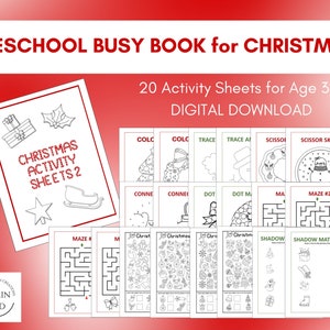 Preschool Busy Book for the Christmas Holiday Season with 20 Kids Worksheets and Winter Activities Printable