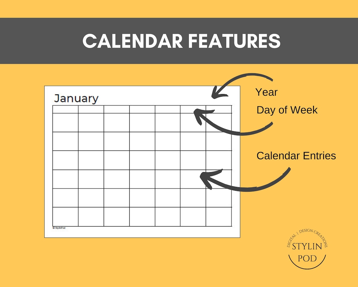 Blank Yearly Calendar Printable Fill Manually or as a Fillable Digital ...