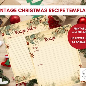 Christmas Recipe Template – Vintage Christmas. Create Your Own Recipe Binder in US Letter, A4 Formats. Can Use as Note Taking Template.
