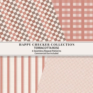 Terracotta Check Pattern Set Seamless Digital Paper Bundle Cottage Style Plaid & Stripe Collection Commercial Use Instant Download