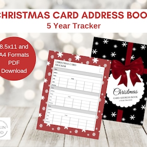 Adresboek voor kerstkaarten – afdrukbaar – direct downloaden – 5-jarige kersttracker voor alle kerstkaarten die u verzendt en ontvangt
