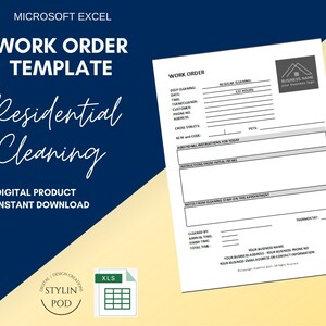 Work Order Template, Cleaning Business, Residential Cleaning, Business Forms, Excel Spreadsheet