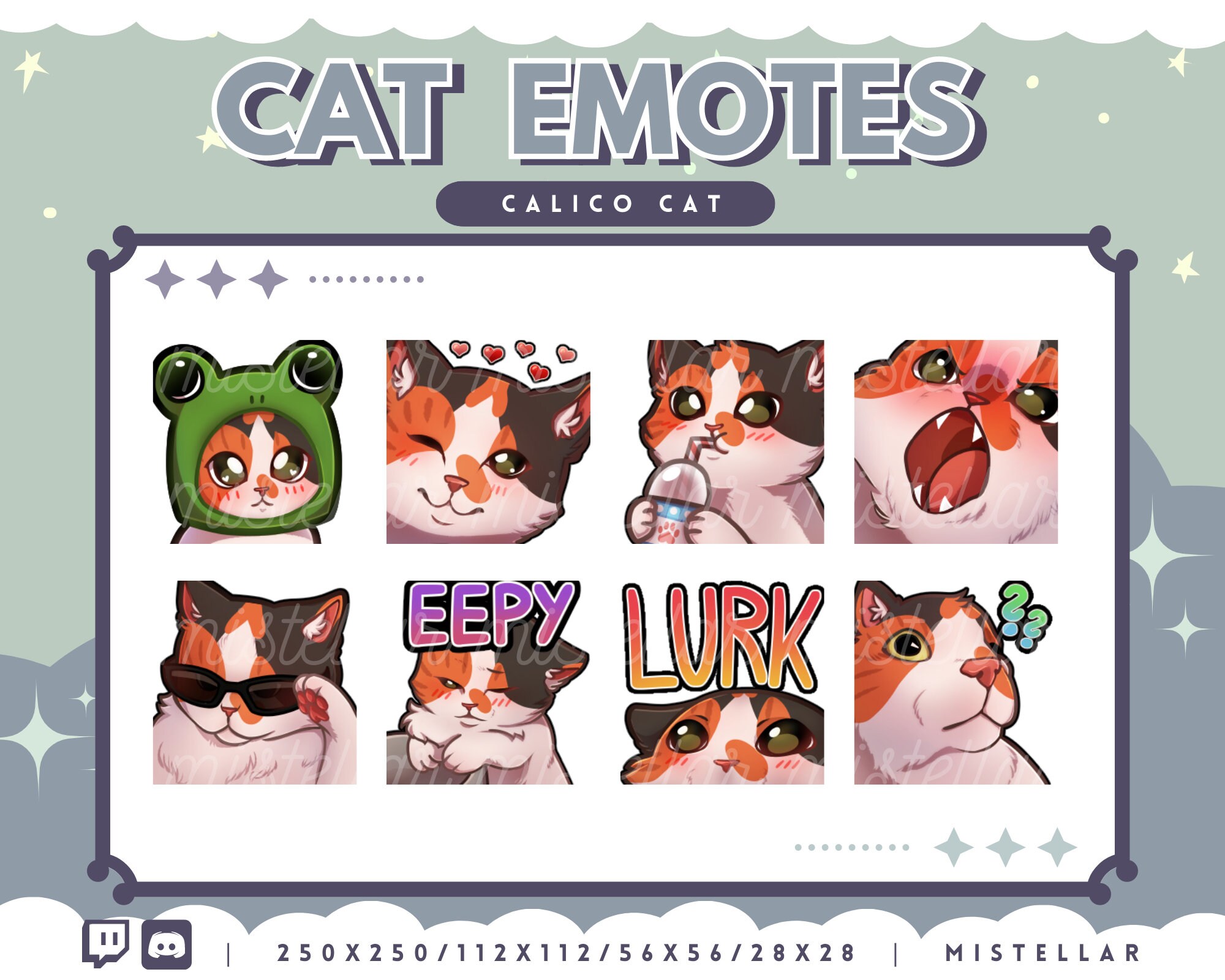 Calico Cat Meme Emotes Twitch / Discord Frog Hat Hearts Etsy