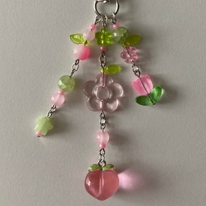 pink and green peach keychain