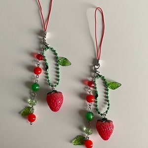 red and green strawberry key/bag/phone charm