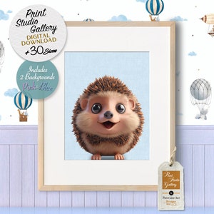 Hedgehog Nursery decor ai art print, Baby hedgehog 3D PRINTABLE wall art, woodland nursery decor digital art prints instant digital download