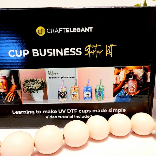 UV DTF Cup Business Starter Kit, 2 Glass Cans, 2 UV dtf Cup Wraps, 2 Lid Decals, 2 Care Decals, Instructions, Video Tutorial, Bundle