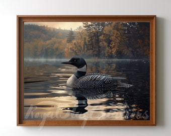 Loon Print, Lake Print, Mountain Print, Rustic Landscape, Digital Download, Beautiful Loon, Natural Landscape, Cabin Decor, Wildlife Art
