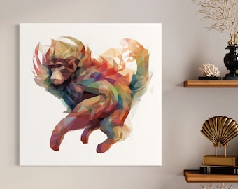 Gouden geometrische aap. Afdrukbaar interieur, digitale download met hoge resolutie (300dpi), dierenrijk. Niet door AI gegenereerd.